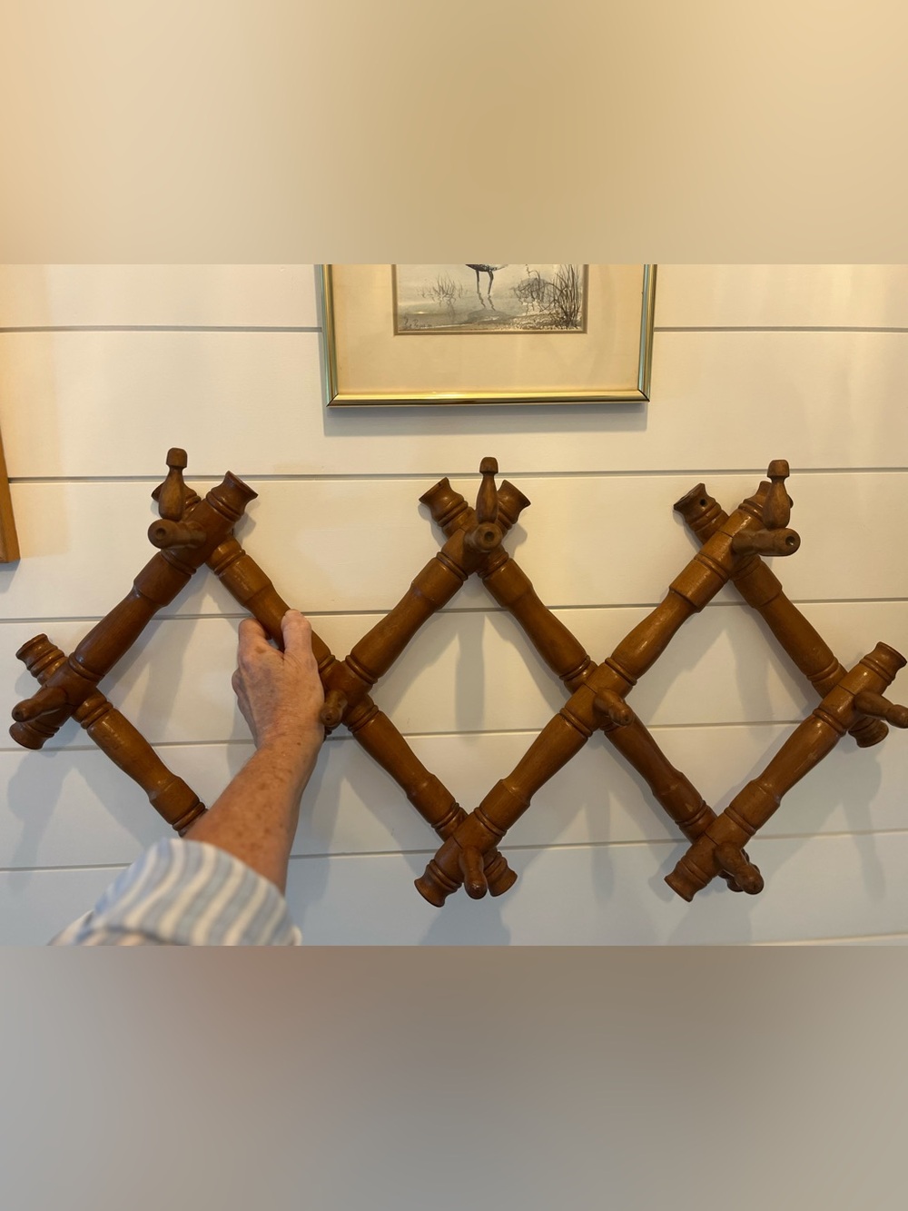 Antique French wooden bamboo style accordion rack-adjustable & very sturdy